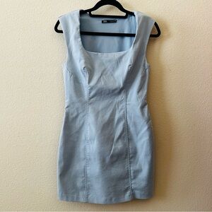 Zara Light Blue Square Neck Shift Mini Dress